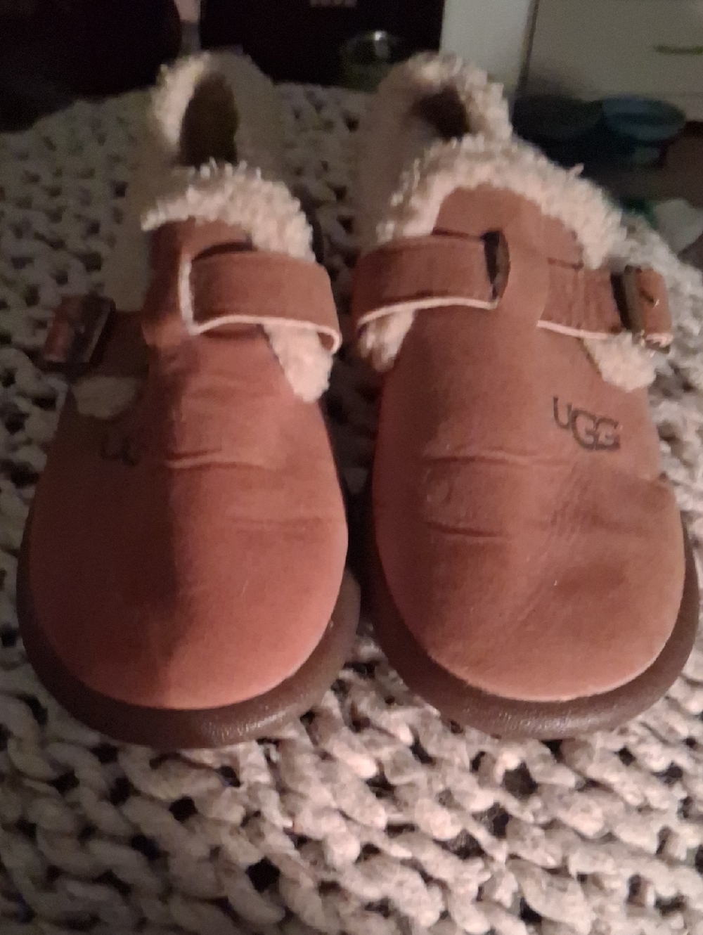 UGG Chestnut Suede Shearling Mule with Strap